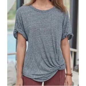 Sundance Linen-Cotton Emmaline Oversized Twist Front Striped Tee Size S